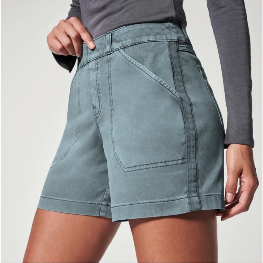 Spanx Stretch Twill Shorts 4" Olive Green pull on elastic waist khaki chinos